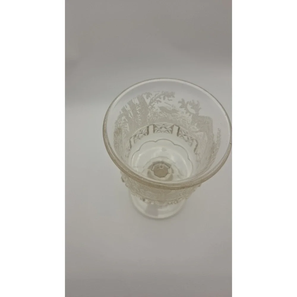 Vintage LG wright EAPG Etched Goblet daisy cube black forrest pattern